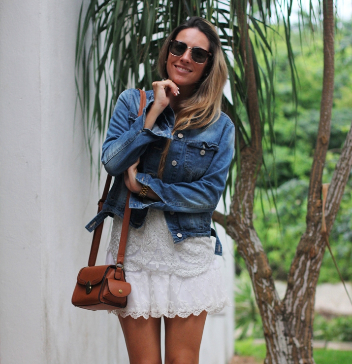Mónica Sors wearing white lace skirt, summer 2013